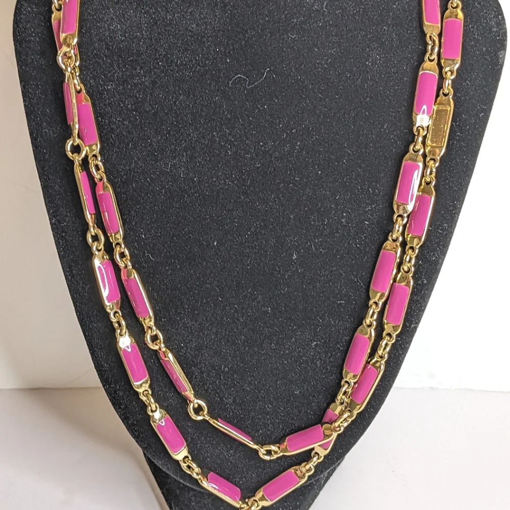 J. Crew Gold-Tone & Pink Enamel Link Necklace‎ – 43”
